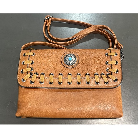 Sam & Hadley Handbags - Sam & Hadley Brown Purse Tourqoise Detail Adjustable Strap Small